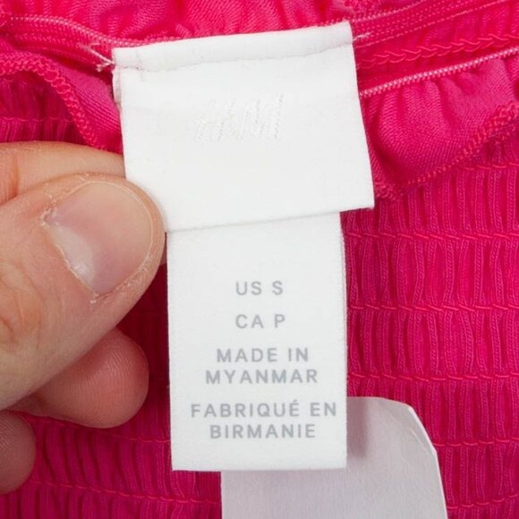 H&M Womens Smocked Stretch Ruffle Hem Sleeveless Tube Top Size S Pink Summer NWT - Picture 2 of 5